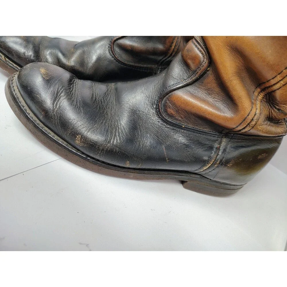 Red Wing Pecos Black Beige Leather Pull On Work Boots Mens Round Toe USA Made 10